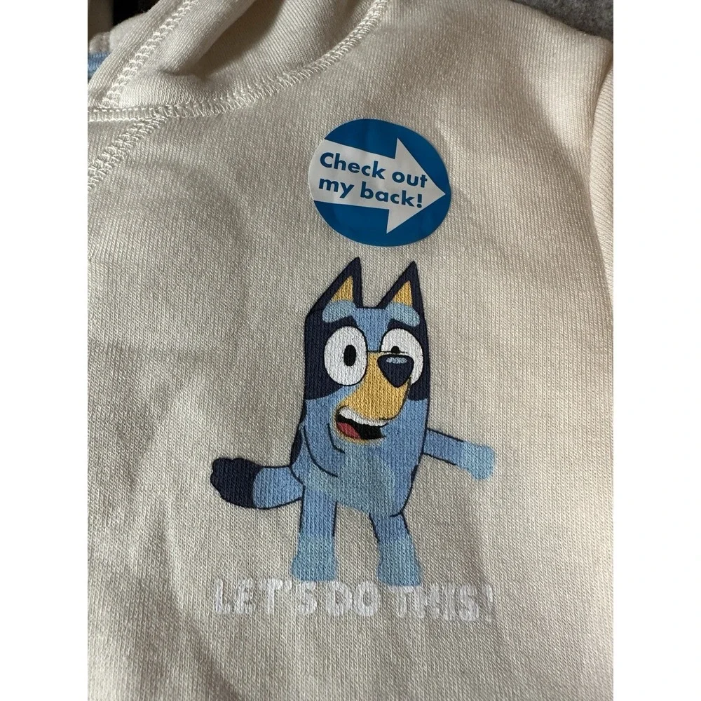 Toddler 4T Bluey 2-Piece Fleece Cotton Sweatsuit Set Hoodie & Pants Cream New